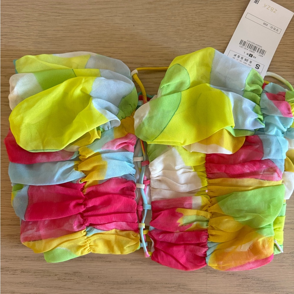 Colorful Strapless Ruched Top